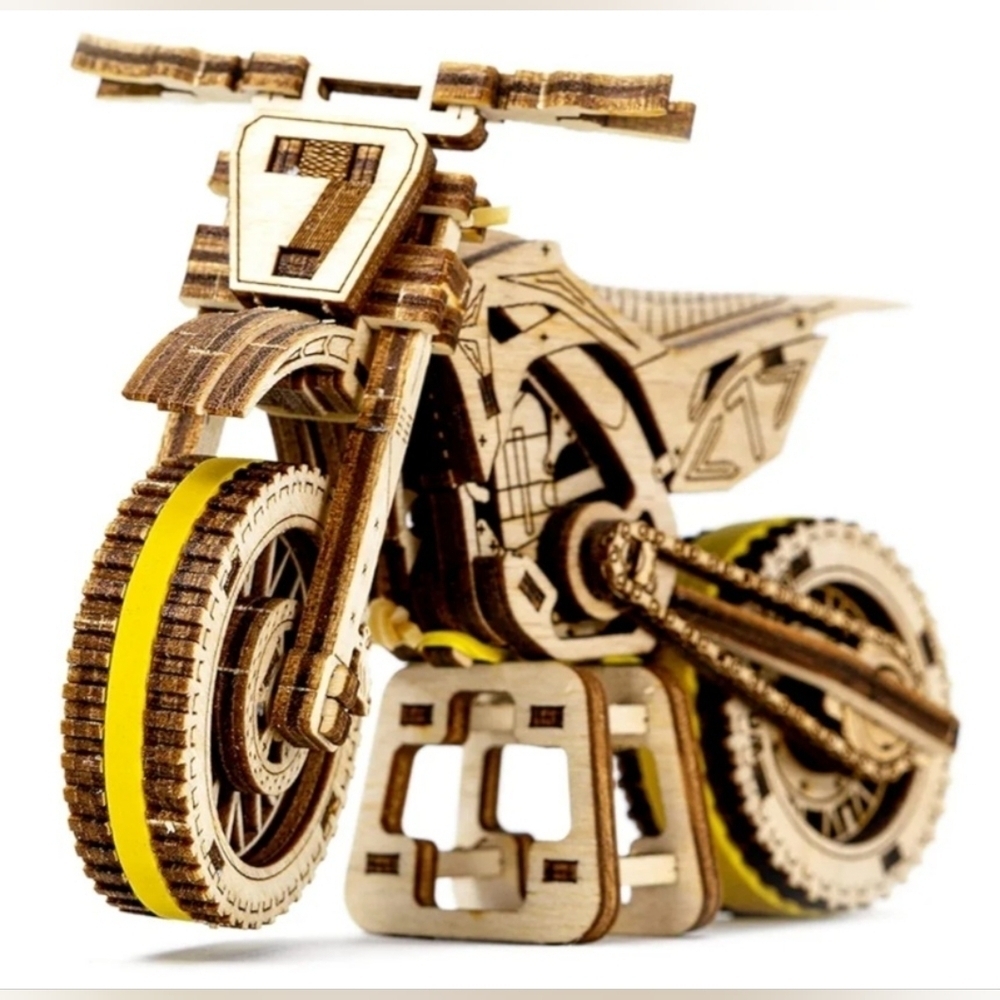 New Wooden City Mechanical 3D Model Motocross Kit - Picture 4 of 6
